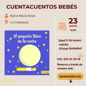 Cartel del cuentacuentos sensorial para bebés inspirado en El pequeño libro de la noche en Apila