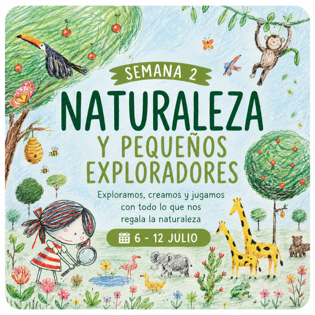 Ilustración de la Semana Naturaleza y Pequeños Exploradores de Verano Creativo en La Caléndula inspirada en el álbum ilustrado Un árbol de Rodrigo Mattioli.
