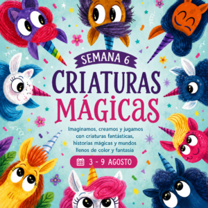 Ilustración de la Semana Criaturas Mágicas de Verano Creativo en La Caléndula inspirada en álbumes ilustrados sobre unicornios, seres fantásticos y mundos imaginarios.